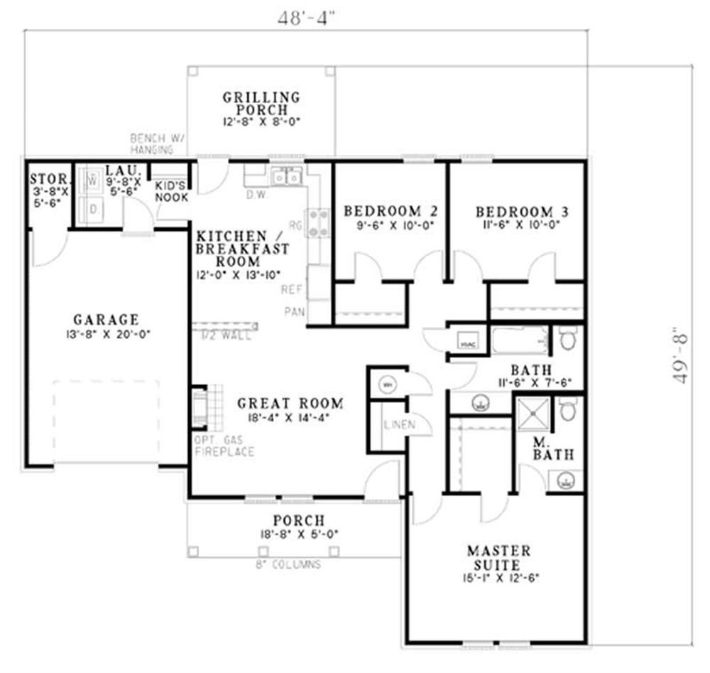 Floor Plan First Story of Ranch Plan #153-1700